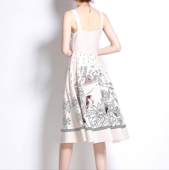 Boho Tie Spaghetti Strap Mix Print Midi Dress - Picture 4 of 5